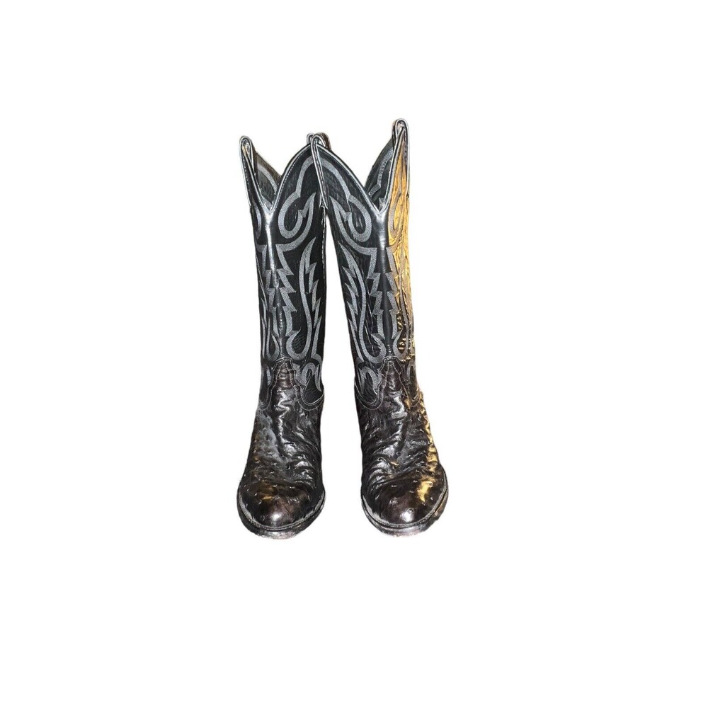 Tony Lama Black Western Embroidered Leather Heeled Boots